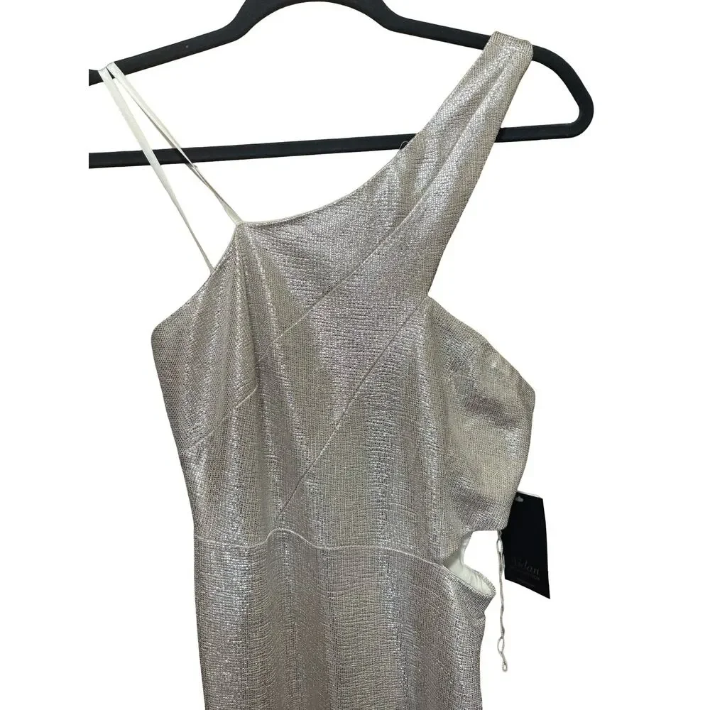 Aidan Mattox Metallic One Shoulder Gown Formal Slit Dress Size 8 NWT